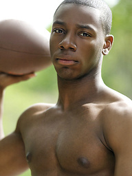 Ebony athlete Dante shows his black rod