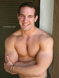 Hard bodied jock James slides his jeans off so we can see his throbbing boner
