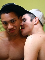 Dark skinned Latino pounds his twink buddy in the throat and the asshole