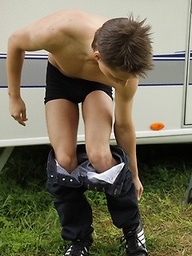 Gorgeous Lee Foxx jerks off outside of his camper.