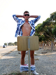 Aussie boy Lincoln Ashby stops for a roadside wank
