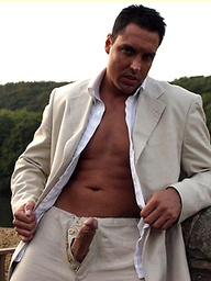 Hunky Marcello is taking a stroll outdoors and playing with his cock