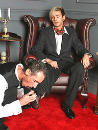 Sexy blonde gay master sucking and fucking his butler
